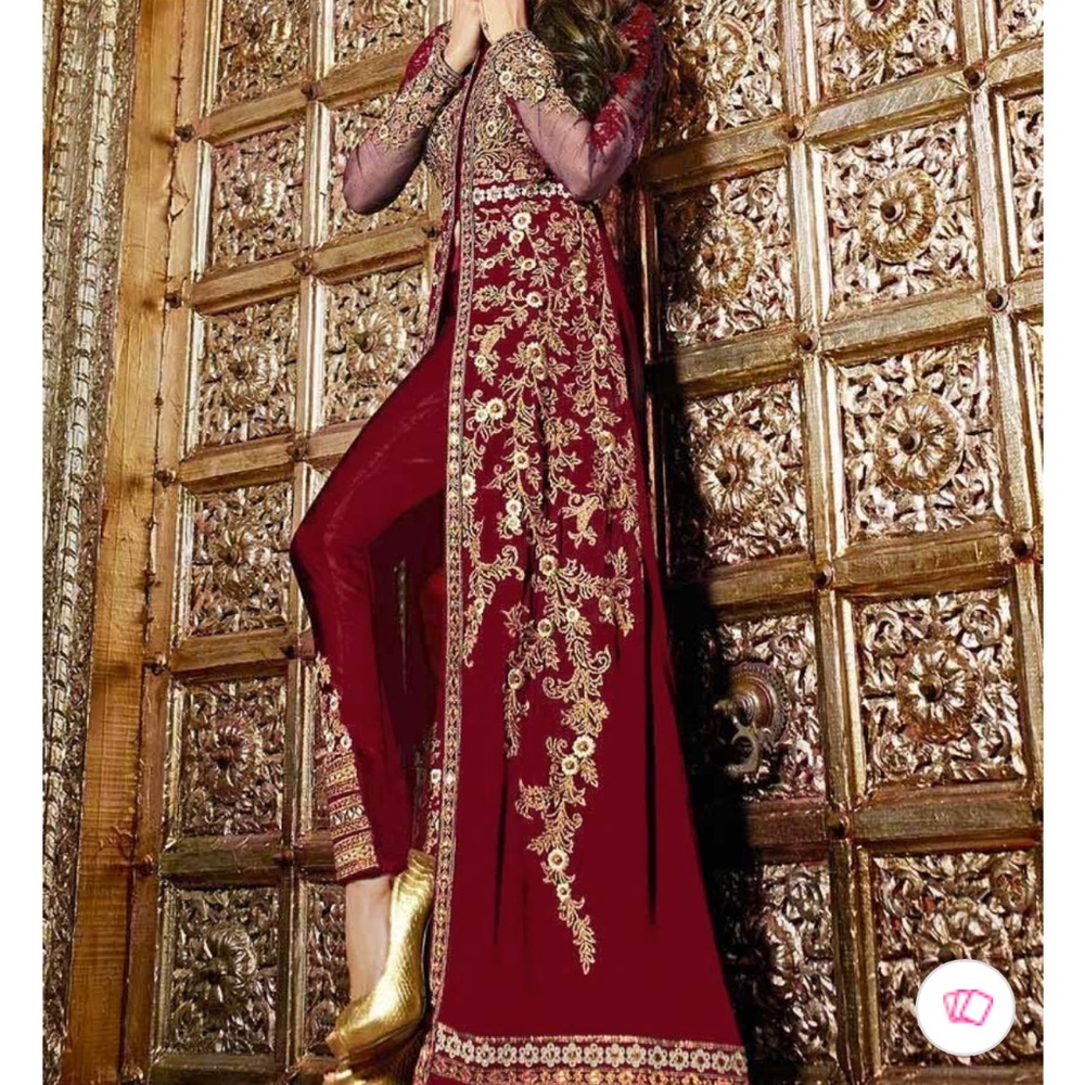 Soch Maroon and Gold Salwar Kameez